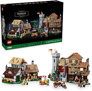 LEGO Icons Medieval Town Square Build and Display Model, Classic Castle Set Reimagined with 8 Medieval Minifigures, Explore the Medieval Village of Felsa in this Building Set for History Lovers, 10332