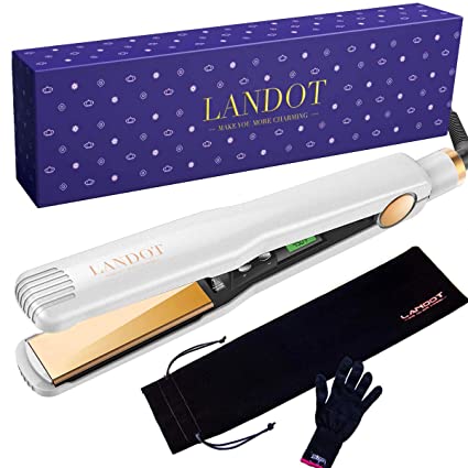 LANDOT Professional Hair Straightener 1-1/4 Inch Titanium Flat Iron for Hair Styling Tourmaline Ionic Hair Straighteners with Adjustable Temperature for All Hair Types Dual Voltage