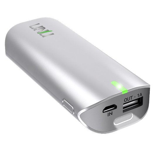 UNU Enerpak Tube 5000mAh USB External Battery Pack with Emergency Flashlight for Smartphones and Tablets - Glossy white - Retail Packaging - Glossy White