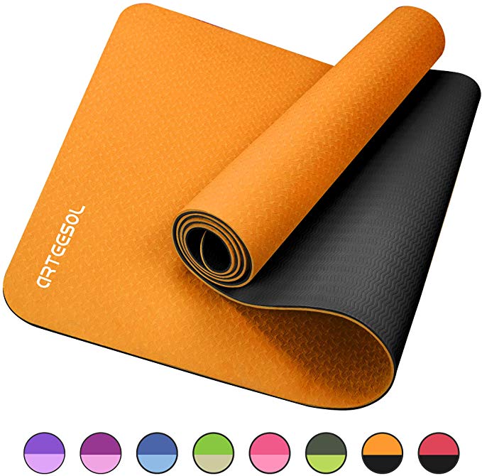 arteesol Yoga Mat, Eco-Friendly TPE Exercise Mats Non-Slip Pilates Mat with Carrying Strap for Yoga, Workout, Core Fitness and Floor Exercises, Men & Women(72''L x 24''W x 1/4 Inch Thick)