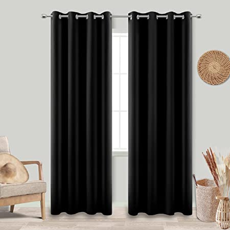 Light Blocking Curtains 84 Inches Long for Bedroom 2 Panels Set Total Dark Out Heat Sun Blocking Insulated Thermal Blackout Curtains No Light,Black