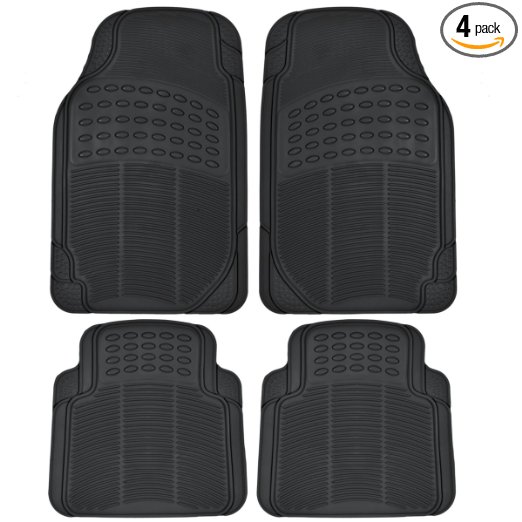 BDK Universal Fit Front/Rear All Weather Protection Heavy Duty Rubber Floor Mat - Black