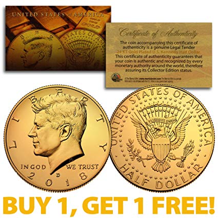 2018-D 24K GOLD Gilded JFK Kennedy Half Dollar Coin (D Mint) BUY 1 GET 1 FREE