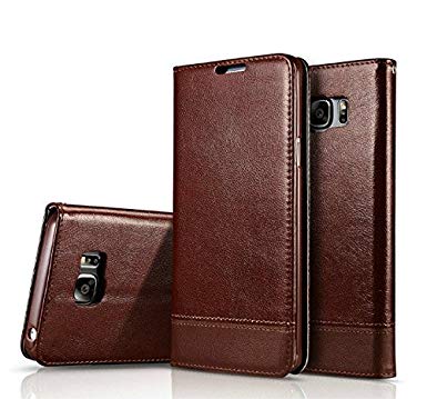 SAMSUNG, Galaxy S7 Case, S7 only, flip book design, stand feature, PU leather case with a lanyard, Soft TPU inner, wallet case series, premium protective, magnetic closure, FS 0413 Phone Case (Brown)