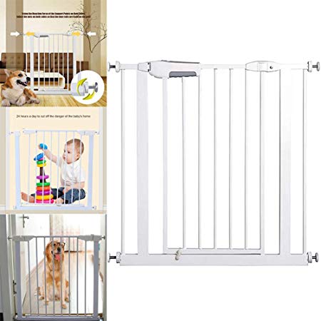 Qjoy Baby Safety Door, Ultra-High Durability Dog Door, Easy Locking System Kids Baby Toddler Walk Through Safety Gate Door New, White