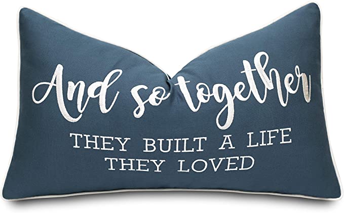 YugTex and So Together They Built A Life They Loved Cotton Embroidered Lumbar Accent Pillowcase - 12x20 Inches, Teal-Ivory