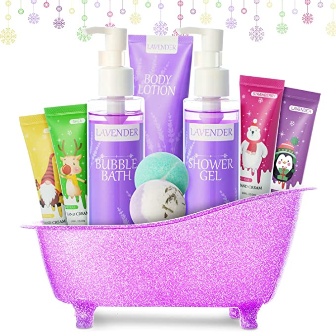 Gift Basket for Women - 10 Pcs Set Includes Bubble Bath, Shower Gel, Body Lotion, Hand Cream and Bath Bombs, Relaxation Gifts for Women, Christmas Stocking Stuffers, Perfect Christmas Gift for Ladies.