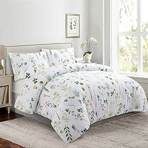 Ultra Soft Silky Zipper Rich Printed Rayon from Bamboo All Season 3 Pieces Duvet Cover Set with 2 Pillowcases, Colorful Floral Forest Pattern Queen Size