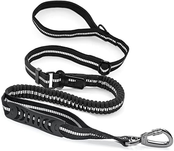 Heavy Duty Dog Leash, 6FT Strong Double Padded Handle Dog Leash with Car Seat Belt Buckle, Reflective Dog Walking Training Shock Absorbing Bungee Leash for Medium Large Dog up to 150lbs