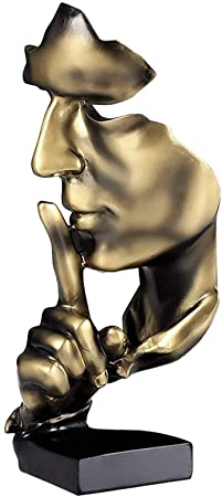 aboxoo Thinker Statue, Silence is Gold Abstract Art Figurine, Modern Home Resin Sculptures Decorative Objects Piano Desktop Decor for Creative Room Home, Office Study (Gold)