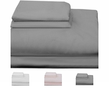 Homefair Linen Bedsheet 500 Thread Count 100% Egyptian Cotton Queen Sheet Set, 4 Piece Bedding Set, Elastic 16 inch Deep Pocket, Edge Hemstitch, Grey