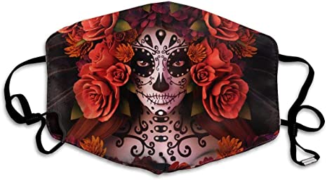 Granbey Face Scarf Cover Mouth Sugar Skulls and Roses Day of Dead Halloween Wind Dust Bandanas for Men and Women Cover