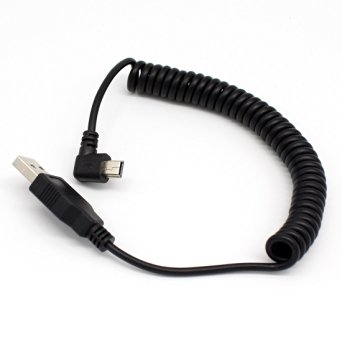 Coiled Mini USB Cable - Rerii 1.5 Meter Right Angle Spring, Coiled Mini USB Cable, For External Hard Drives, GPS, Game Controllers, Digital Cameras, Camcorders Equipped with the USB Mini-B Port