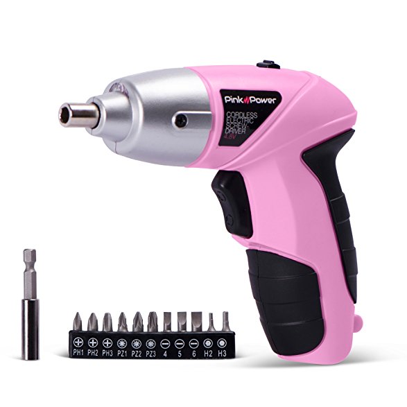 Pink Power PP481 4.8 Volt Cordless Electric Screwdriver Set for Women with Charger and Bit Set