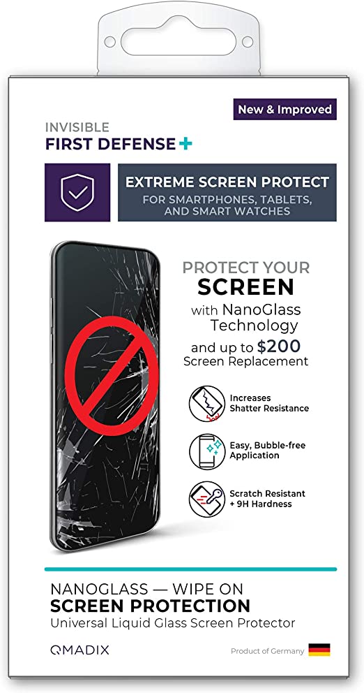 QMADIX Invisible First Defense NanoGlass Screen Protector with up to $200 Screen Protection All Phones Tablets Smart Watches Apple Samsung iPhone iPad Galaxy and Universal