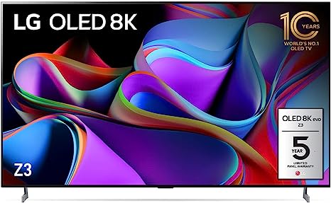 LG Z3 8K OLED 77 inch Smart TV, Cloud Gaming, Dolby Vision, Dolby Atmos, Brightness Booster Max, ThinQ AI, VRR, G-sync, Freesync, Hands-Free Voice Recognition, 77" Television (OLED77Z3PUA, 2023)