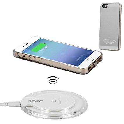 Antye Qi Wireless Charger Kit for iPhone SE/5/5S, Including Wireless Charging Pad and Wireless Charging Receiver Case, Silver/White