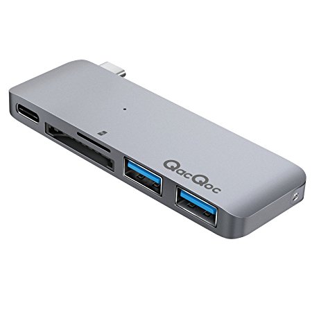 TICTID GN21B USB-C Hub,High-speed Type-C Hub with Power Delivery 2 superspeed USB 3.0 ports, 1 SD Crad port, 1 TF Card port card reader for MacBook , Aluminum Alloy Build (Space grey)