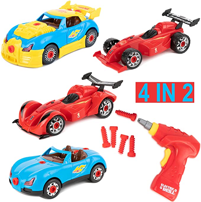 Toy To Enjoy 4 in 2 Build Your Own Racer Car Set – 53 piece Take A-part Play Toy w/Real Sound & Lights – Great Gift Idea for 6-7 - 8-9 - 10-11 - 12 Year Old Kids, Batteries Included