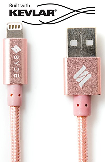 Syde ARMOR Lightning Cable with KEVLAR, Durable Double-Nylon Braided Fast Charging Cable Built to Military-Specifications for Apple iPhone, iPad & iPod - 5ft (Rose Gold)