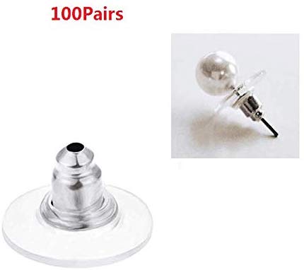 DNHCLL 100 Pairs Silver Bullet Clutch with Pad Earring Safety Backs Ear Nut Hypoallergenic Earring Back.