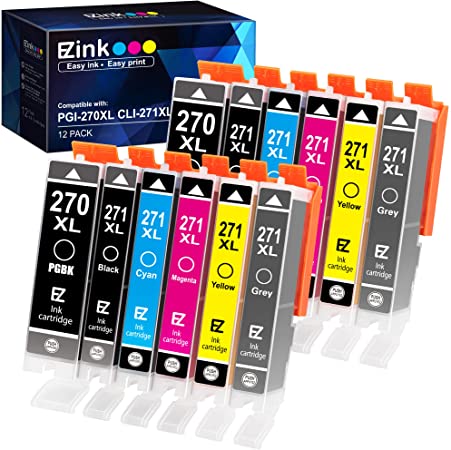 E-Z Ink (TM) Compatible Ink Cartridge Replacement for PGI-270XL CLI-271XL PGI 270 CLI 271 to use with PIXMA TS9020 TS8020 MG7720 (2 Gray, 2 PGBK, 2 Small Black, 2 Cyan, 2 Magenta, 2 Yellow) 12 Pack