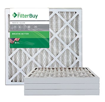 AFB Silver MERV 8 24x24x2 Pleated AC Furnace Air Filter. Pack of 4 Filters. 100% produced in the USA.