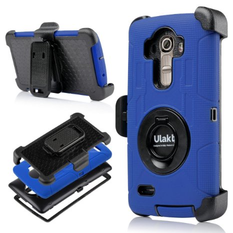 LG G4 Case ULAK Holster Case with 2 in 1 Hybrid Case Design Shock Resistant silicone Skin  Hard PC and Rotating Belt Clip  Kickstand for LG G4 55 inch 2015 Release BlackDark Blue