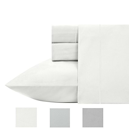 400 Thread Count 100% Cotton Sheet Set, Pure White King Sheets 4 Piece Set, Long-staple Combed Pure Natural Cotton Bedsheets, Soft & Silky Sateen Weave, Wrinkle Resistant by California Design Den