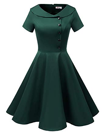 ALAGIRLS Womens 1950s Retro Rockabilly Swing Knee Length Dress Vintage Short Sleeves