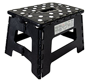 Orgalif Heavy Duty Folding Step Stool with Anti Slip Dots and Strong Support Step Ladder for Adults and Kids (Black)