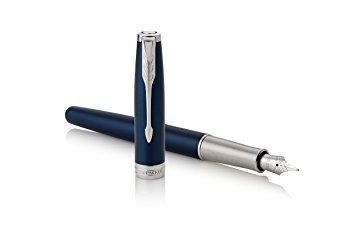 PARKER Sonnet Fountain Pen, Blue Lacquer with Palladium Trim, Solid 18k Gold Fine Nib (1931533)