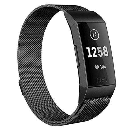 Deyo Milanese Bands Compatible Fitbit Charge 3/Charge 3 SE Women Men Advanced Fitness Tracker Stainless Steel Metal Replacement Accessories Strap Wristbands Small Large