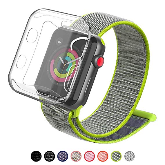 YIUES Compatible Apple Watch Band 38mm 42mm Case, Soft Breathable Lightweight Nylon Sport Loop, Adjustable Sport Loop Band Compatible Apple Watch Series 3/2/1