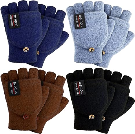 SATINIOR 4 Pairs Fingerless Gloves with Cover Convertible Mittens Knitted Gloves for Women Men