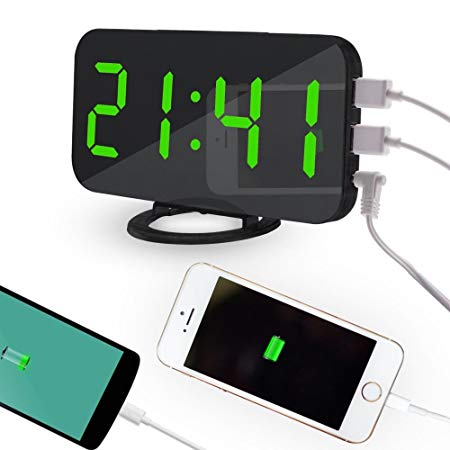 OXOQO LED Digital Alarm Clock - USB Powered, No Frills Simple Operation, Large Night Light, Alarm, Snooze, Full Range Brightness Dimmer, Black Background, Big Digit Display Screen