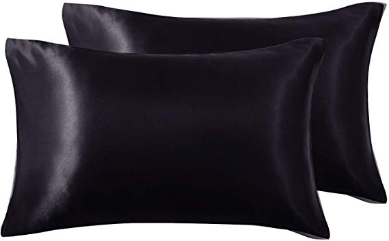 Love's cabin 2-Pack Satin Pillowcases Set for Hair and Skin King Size 20x40 Black Pillow Case with Envelope Closure (Anti Wrinkle,Hypoallergenic,Wash-Resistant)