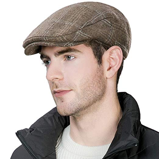Siggi Wool Tweed Flat Cap Ivy Hat with Ear Flaps Warmer Winter Earflap Hunting Trapper Hat for Men