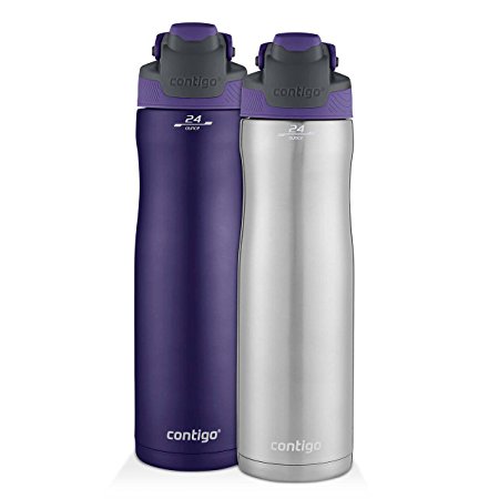 Contigo AUTOSEAL Chill Stainless Steel Water Bottles, 24 oz, SS/Grapevine & Grapevine, 2-Pack