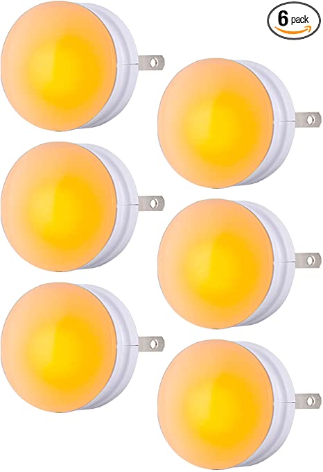 GE SleepLite LED Night Light, 6 Pack, Melatonin, Dusk-to-Dawn Sensor, Natural Sleep Aid, Warm Amber, Compact, Ideal for Bedroom, Nursery, Bathroom, Hallway, 45039, 6