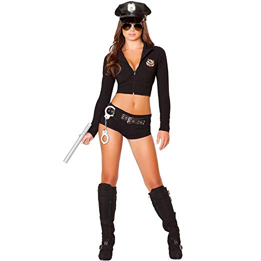 SSQUEEN Women's Sexy Police Uniform Dirty Cop Officer Masquerade Clothes with Handcuffs Costume