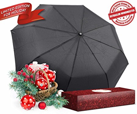Kolumbo Travel Umbrella - "Non-breakable" Windproof Tested 55MPH - Sturdy, Durability Tested 5000 Times - Compact Umbrellas For Rain/Snow, Auto Open/Close - Gift Box - Perfect Gift For Men and Women