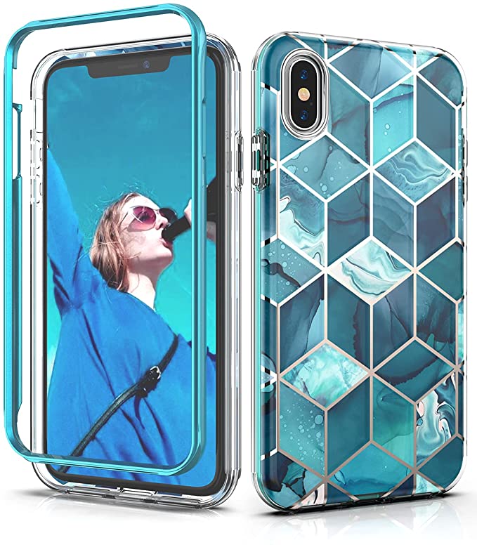 Hasaky Case for iPhone Xs Case,iPhone X Case 5.8 Inch,Dual Layer Hybrid Bumper Cute Girls/Women Marble Design Soft TPU Hard Back Heavy Duty Shockproof Protective Phone Case Cover -Navy Blue Marble