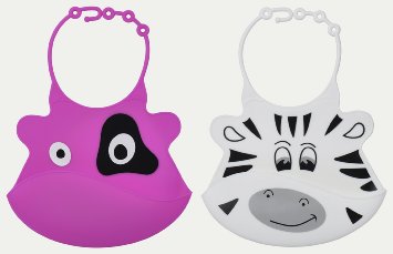 Baby Bib Set with Food Pocket From Jamika Products - Cute Baby Bibs Unisex Feeding Set - Waterproof Washable Scentless Silicone Plastic - Perfect for Infants & Babies Money-back Guarantee