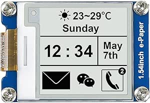 Waveshare 1.54inch E-Ink Display Module Compatible with Raspberry Pi 5/4B/3B/Zero/Zero W/Zero 2W/Pico/Pico W/Pico WH, 200x200 Resolution SPI Interface Supports Partial Refresh.