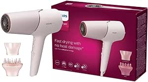 PHILIPS 5000 Series Hair Dryer, ThermoShield Hair Protection Sensor, Travel Foldable Handle, 20% Faster Drying, 6 Heat & Speed Settings, 2300W, For Curly, Wavy, Straight Hair, Pearl Peach, BHD530/00