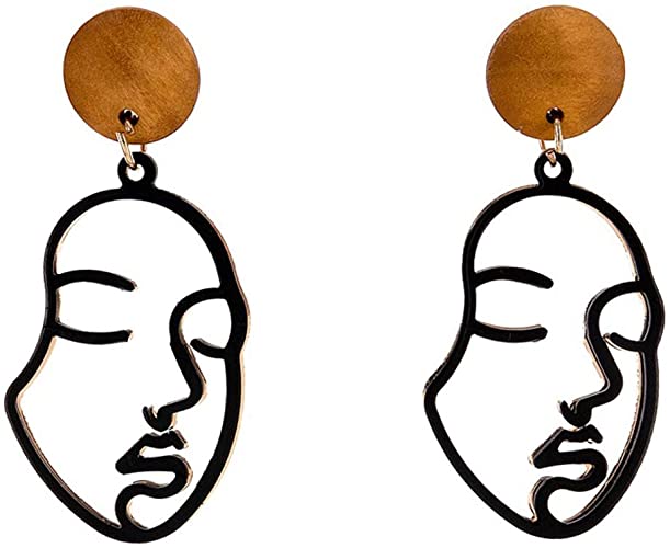 Fun Abstract Double-Faced Human Face Dangle Drop Earrings for Women Teens Girls, Abstract Art Earrings Punk Style
