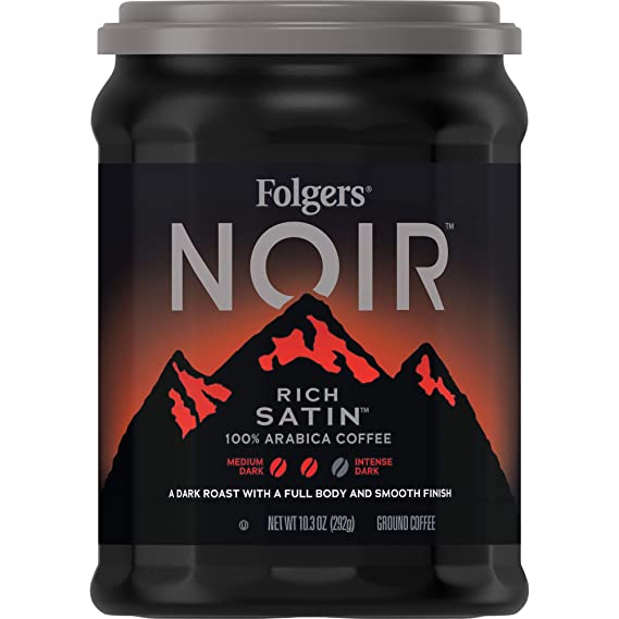 Folgers Noir Rich Satin Dark Roast Ground Coffee, 10.3 Ounces (Pack of 6)