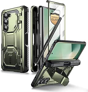 i-Blason for Samsung Galaxy Z Fold 6 Case with S Pen Holder, [Built-in Tempered Glass Screen Protector & Stand], Military-Grade Protective Phone Case for Samsung Z Fold 6, Armorbox Series, DarkGreen