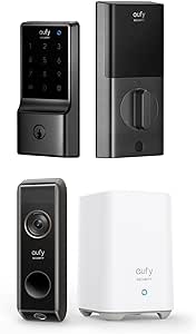 eufy Security Video Doorbell Dual Camera (Battery-Powered) with HomeBase C210(E110) Smart Lock, 5-in-1 Keyless Entry Door Lock, Built-in WiFi Deadbolt, Smart Door Lock, No Bridge Required